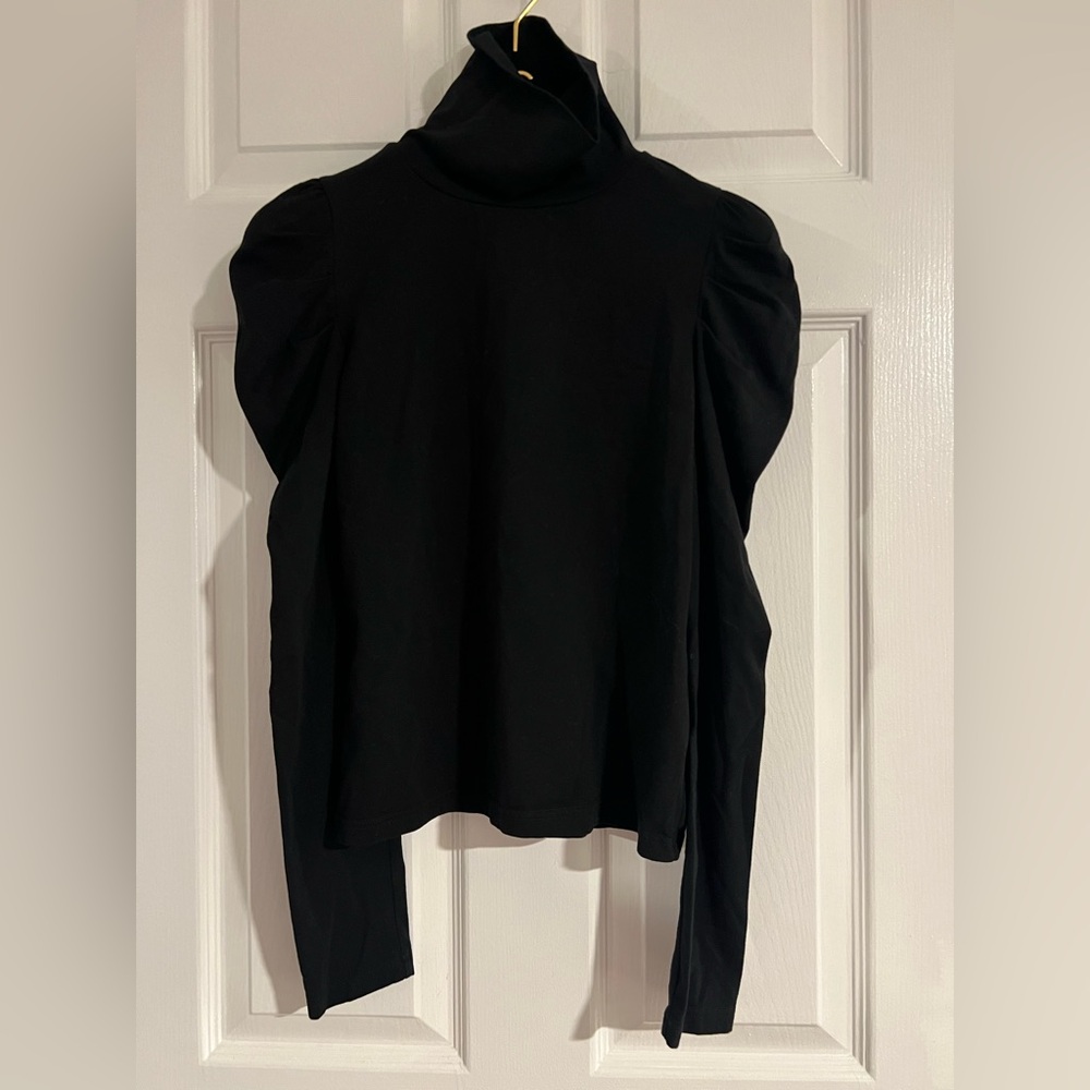 Rebecca Minkoff Geneva Puff Sleeve Turtleneck Black Top Blouse Size S EUC